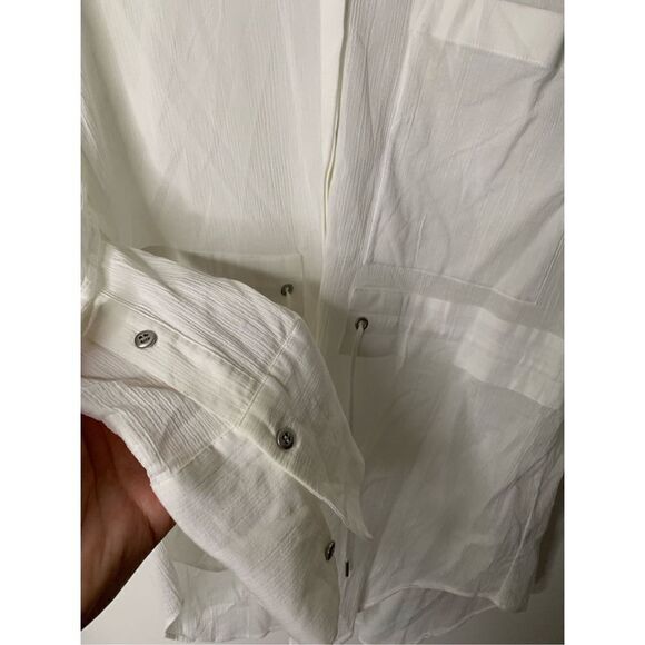 HELMUT LANG Women's MIST CRINKLE COTTON Belted Tunic Top OPTIC WHITE Large - Picture 6 of 8